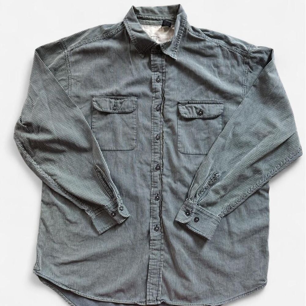 Gap railroad stripe work shirt blue & white XL